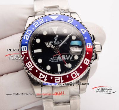 Best replica Rolex GMT-Master II red and blue ceramic bezel stainless steel men's watch 